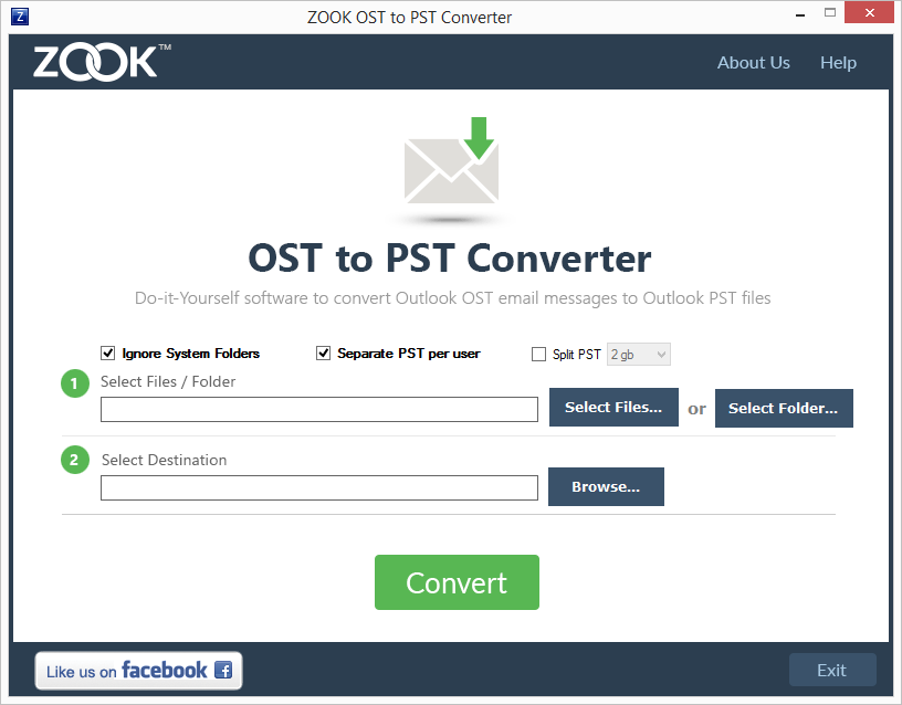 screenshot of ZOOK OST to PST Converter